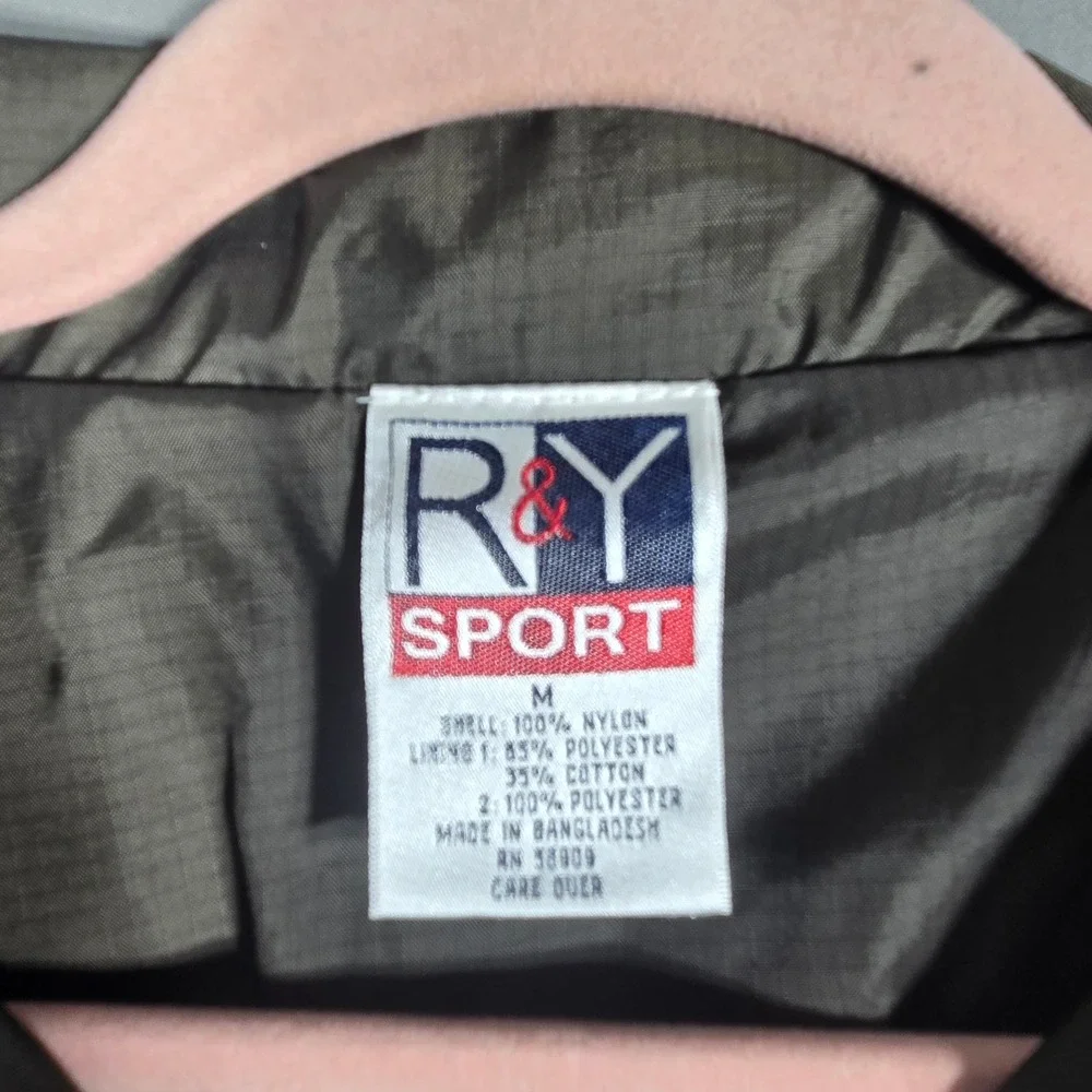 R&Y Sport Tracksuit Set Mens M Olive Green VTG Nylon Windbreaker Pants Stripe